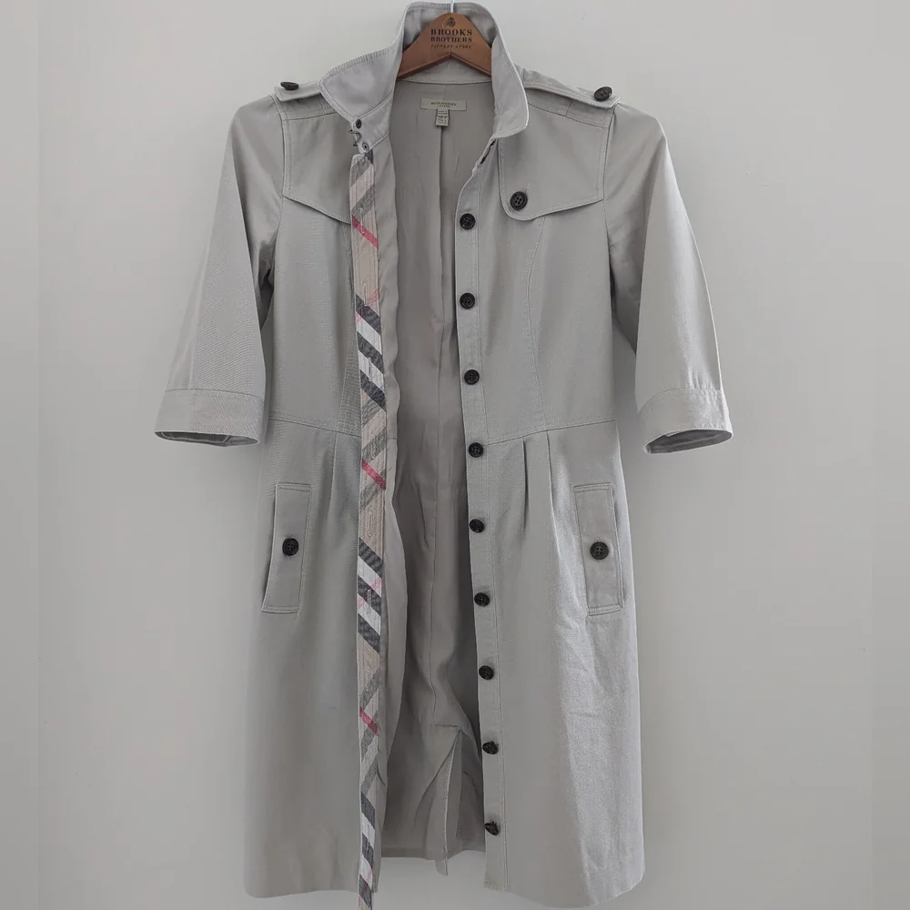 BURBERRY Vintage Women's Short Sleeve Trench Coat Dress Size 6 Classic Khaki - Picture 2 of 16